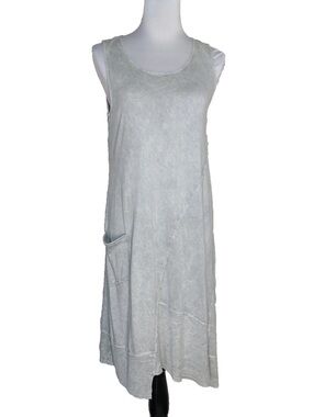 Chalet et ceci Lagenlook A-Line Flowy Asymmetrical Dress Pocket Boho Hemp Cotton